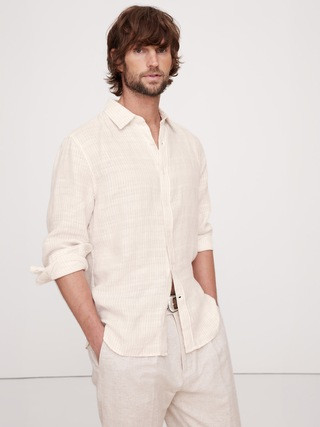 Standard-Fit Texture-Stripe Linen Shirt | Banana Republic (US)