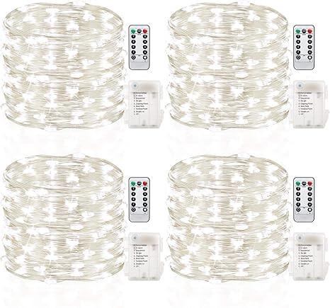 GDEALER 4 Pack 16.4 Feet 50 Led Fairy Lights Battery Operated with Remote Control Timer Waterproo... | Amazon (US)