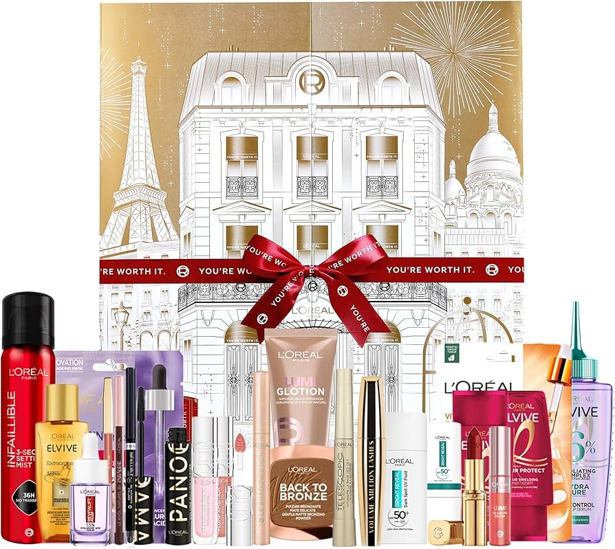 L'Oréal Paris 2025 24-Day Festive Beauty Advent Calendar Gift Set, Iconic Makeup, Skincare & Hai... | Amazon (UK)