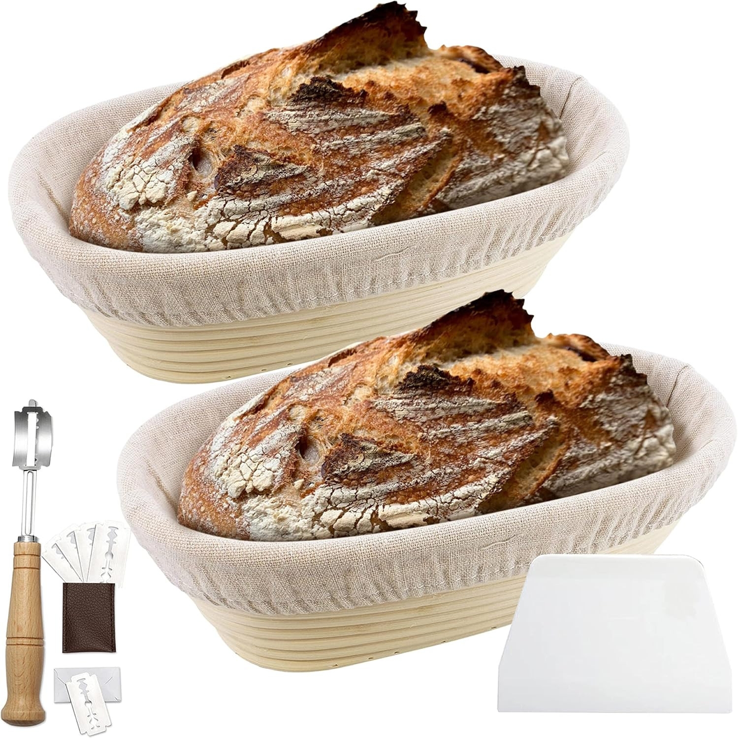 2 Pack 10 Inch Oval Bread Proofing Basket for Sourdough Bread - Bread Basket Baking Bowl With Bre... | Amazon (US)