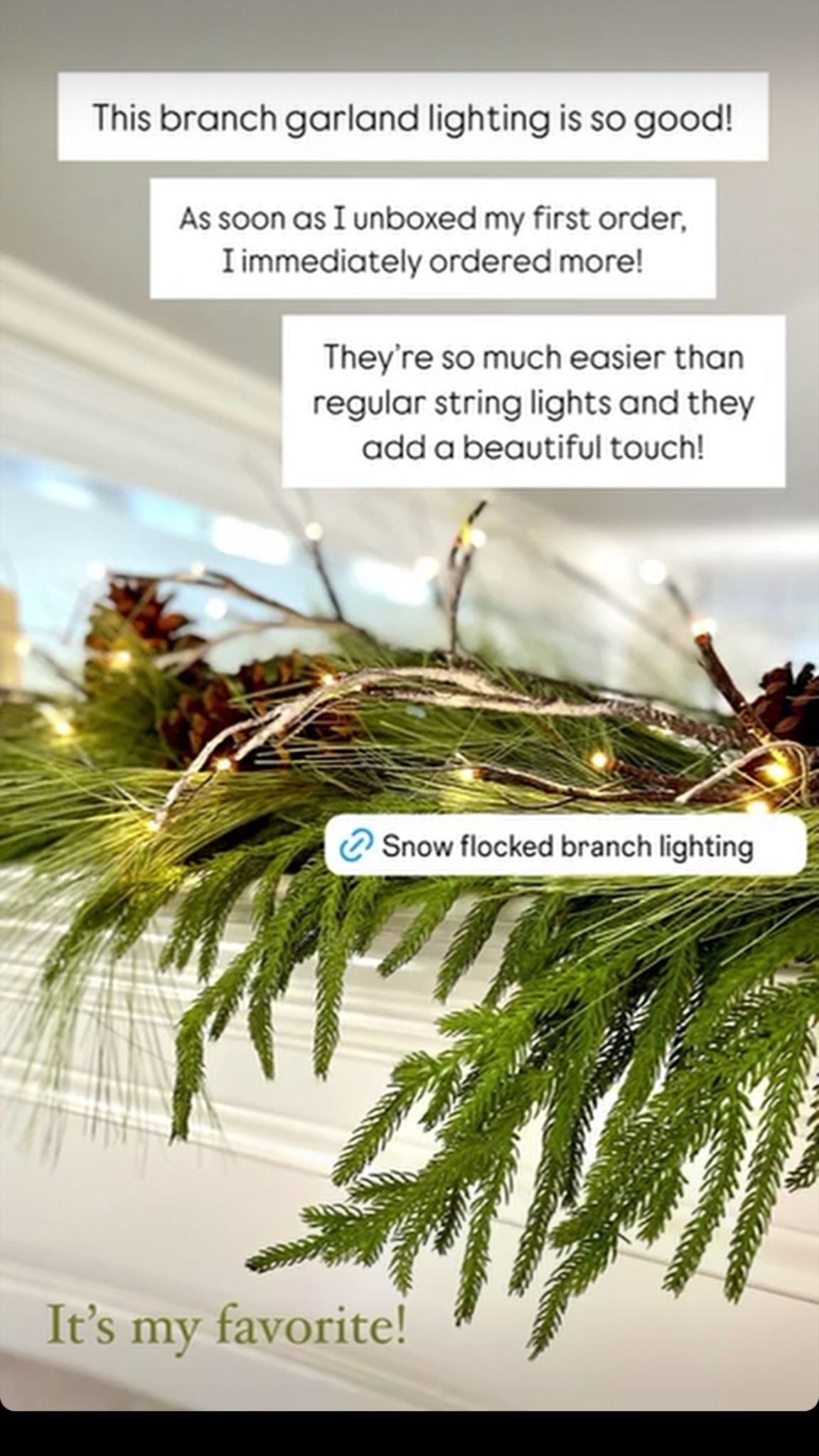 Favorite mantle elements! Natural greenery, branch lighting that make it so some and brass bells for a perfect embellishment! 🔔 

#LTKHome #LTKSeasonal #LTKHoliday