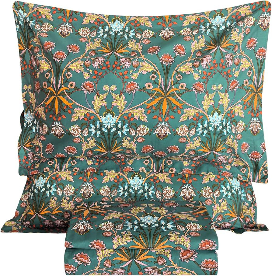 Lady Ann 100% Cotton Floral King Size Sheets Set Deep Pocket, Vibrant Paisley Flowers Printed on ... | Amazon (US)
