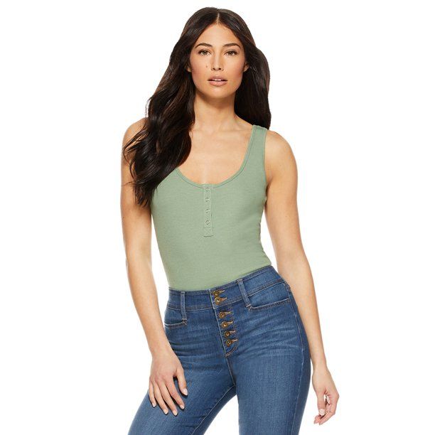 Sofia Jeans by Sofia Vergara Women’s Ribbed Henley Sleeveless Bodysuit - Walmart.com | Walmart (US)