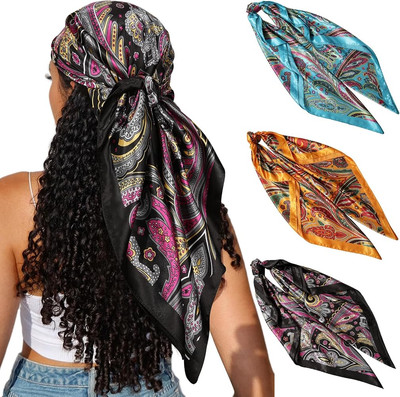 CHLINS 35" Satin Square Hair Scarf Bandanas 3Pcs Large Silk Head Scarves Lightweight Satin Hair K...