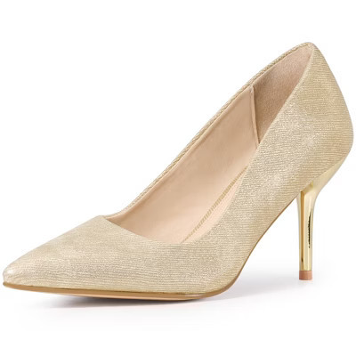 BLISSFUL STEP Women's Pointed toe Stiletto Heel Sparkly Heels Pumps Gold 8 | Target