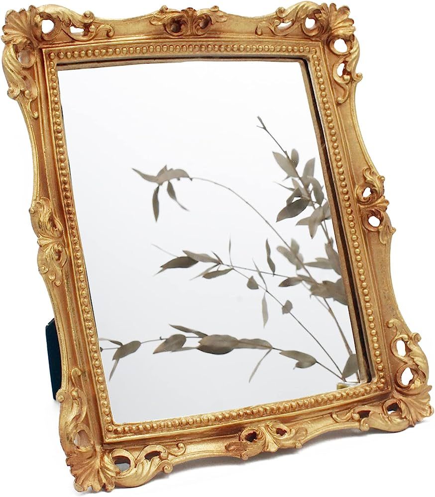 Eaoundm Vintage Gold Antique Mirror, Small Square Wall Decorative Mirror, Desktop Mirror Table Mi... | Amazon (US)