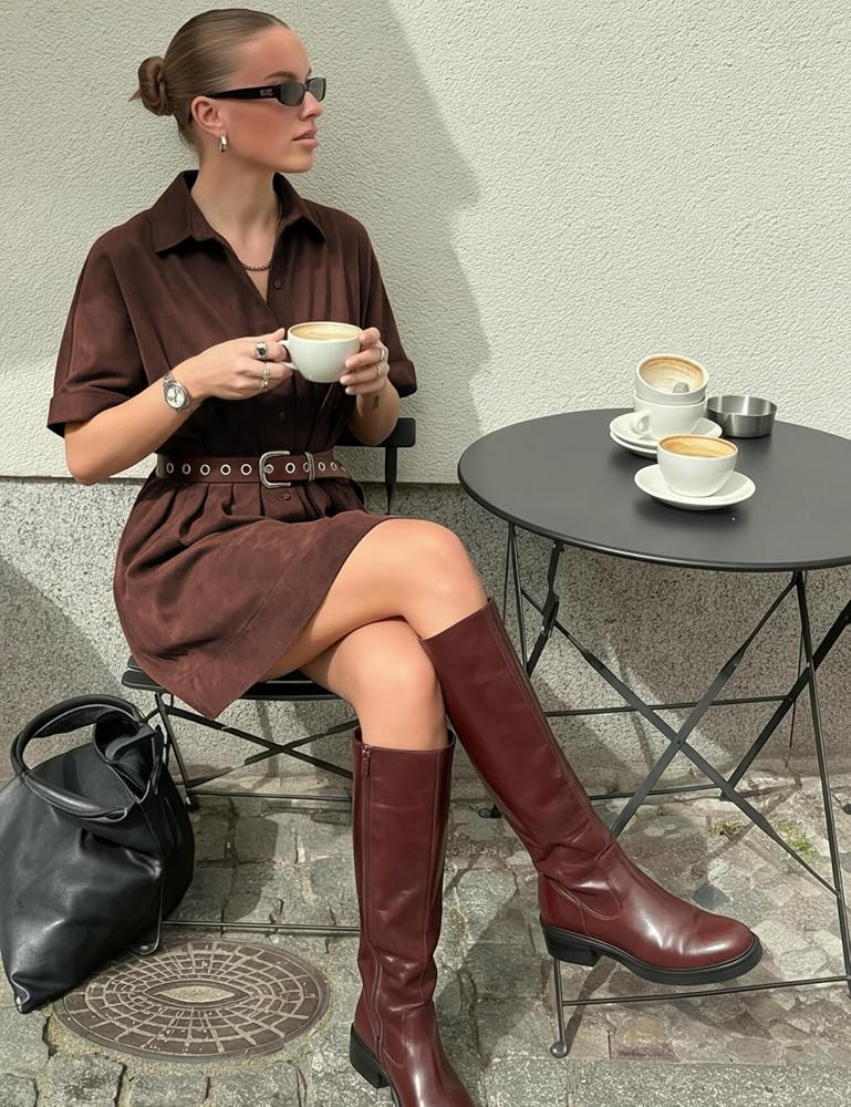 Womens Casual Faux Suede Short Sleeve Shirt Dress Pleated Button Down Tapered Waist Mini Dress wi... | Amazon (US)
