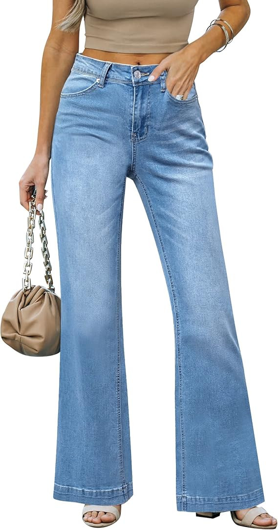 LookbookStore Wide Leg Jeans Woman 2024 Flare High Waist Baggy Jeans for Women Stretchy Denim Pan... | Amazon (US)