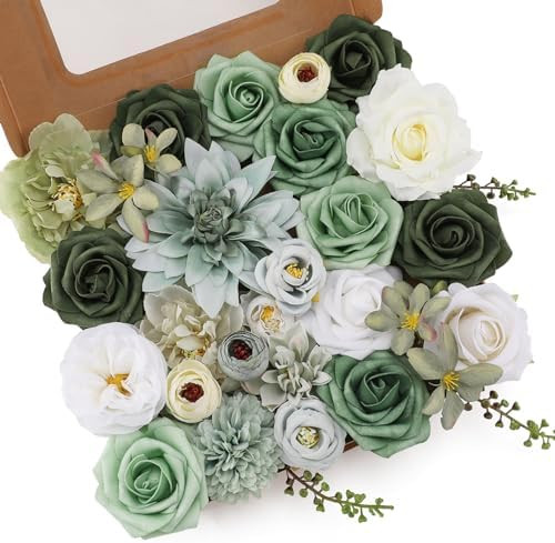 Floweroyal Artificial Flowers Combo Green Flowers Mix Silk Flowers Dahlia Roses with Stems for DI... | Amazon (US)