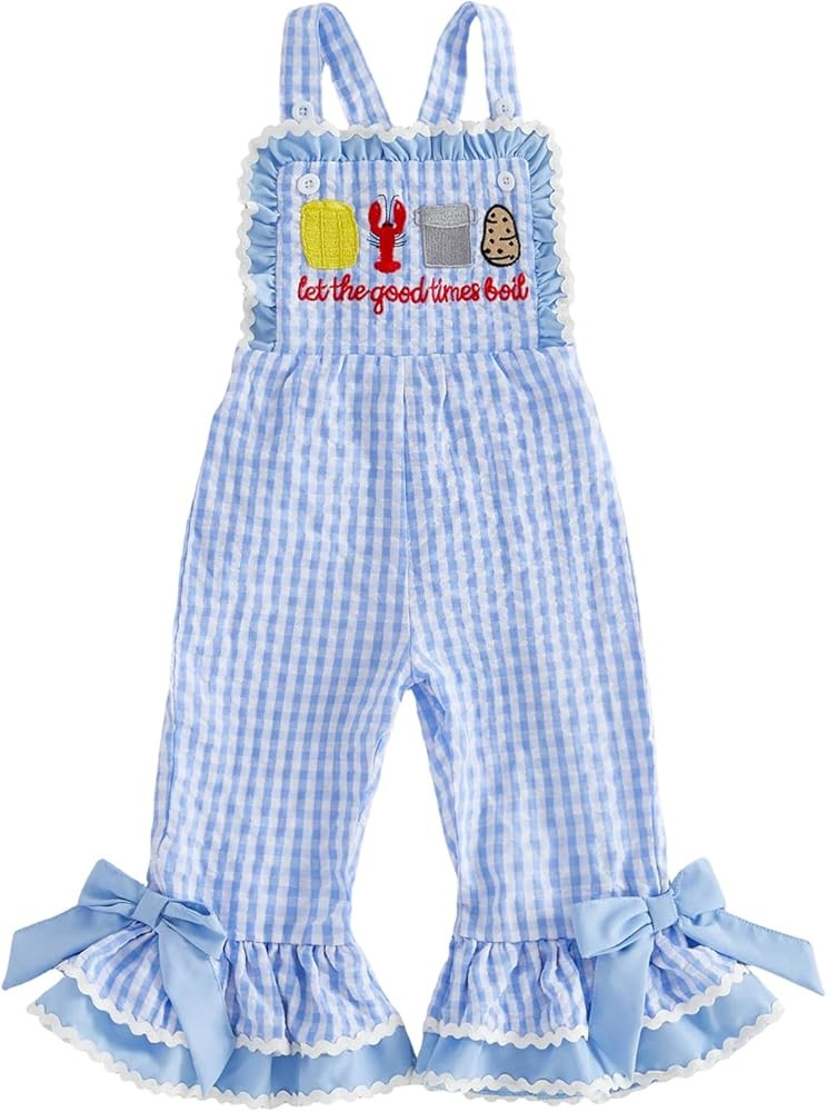 Birthday Girl Outfit Overalls Birthday Girl Romper Cake Bow Gingham Bell Bottom Suspender Jumpsui... | Amazon (US)