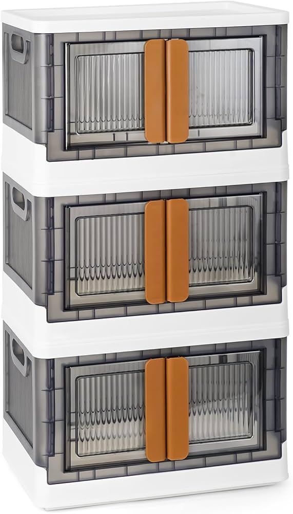 Closet Organizers, Storage Bins with Lids 3 Pack, Stackable Storage Bins with Wheels & Folding Pl... | Amazon (US)