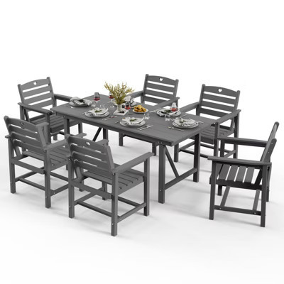 GardenJoy 7-Piece Patio Dining Set HDPE Outdoor Table & Chairs Set for Lawn Porch Deck Yard - Grey | Target