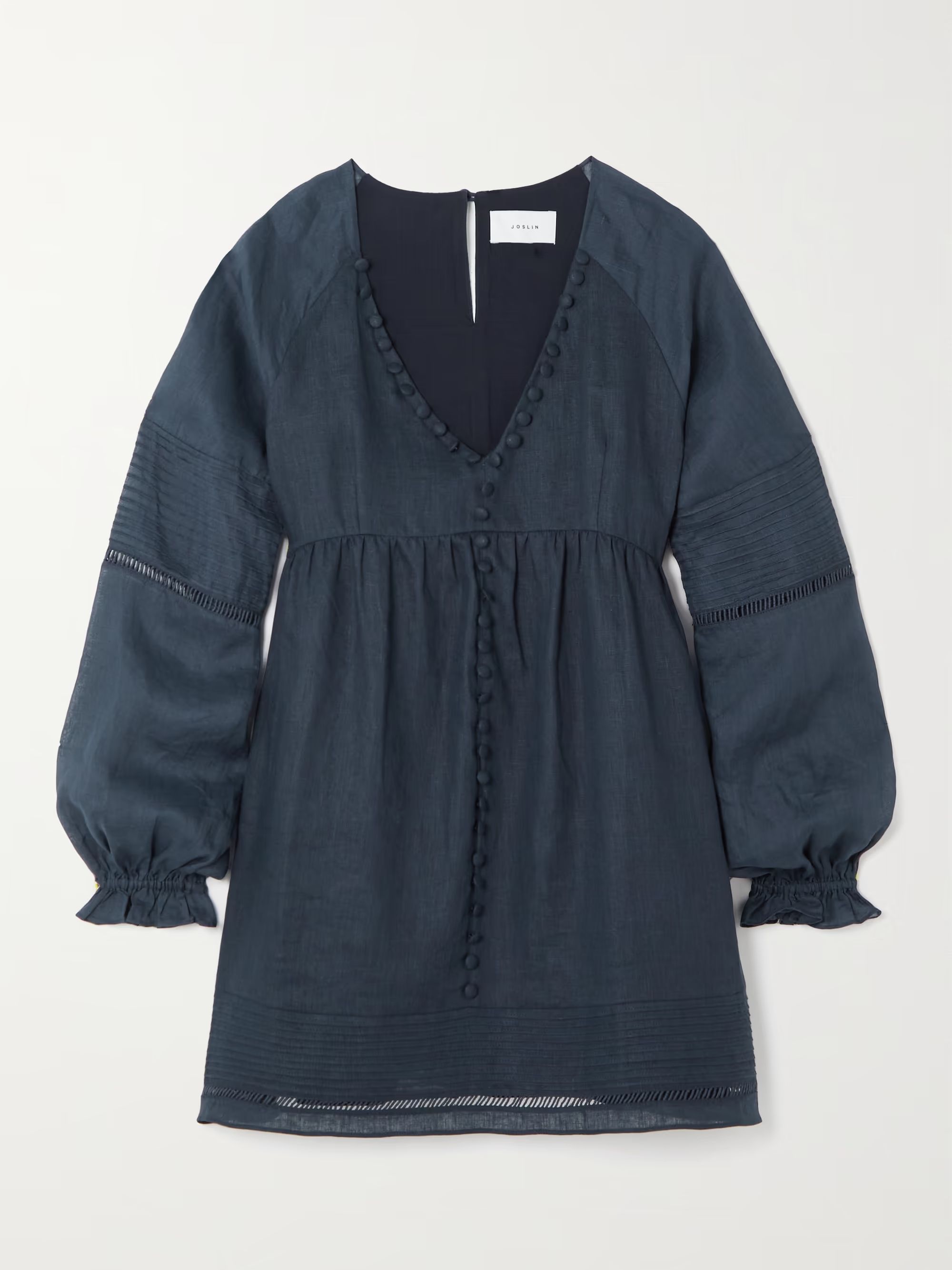 Lillian 5.0 button-embellished pintucked linen mini dress | NET-A-PORTER (UK & EU)