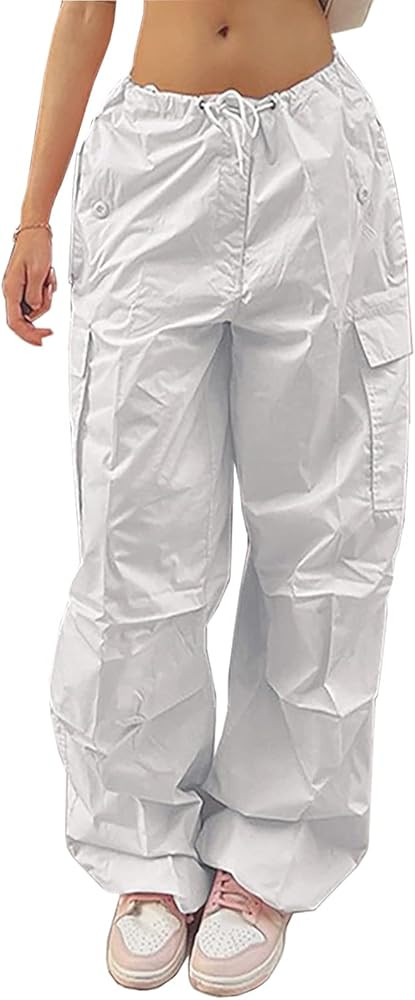 LQI Parachute Pants for Women Y2K Baggy Cargo Pants Drawstring Trousers Low Rise Loose Jogger Swe... | Amazon (US)
