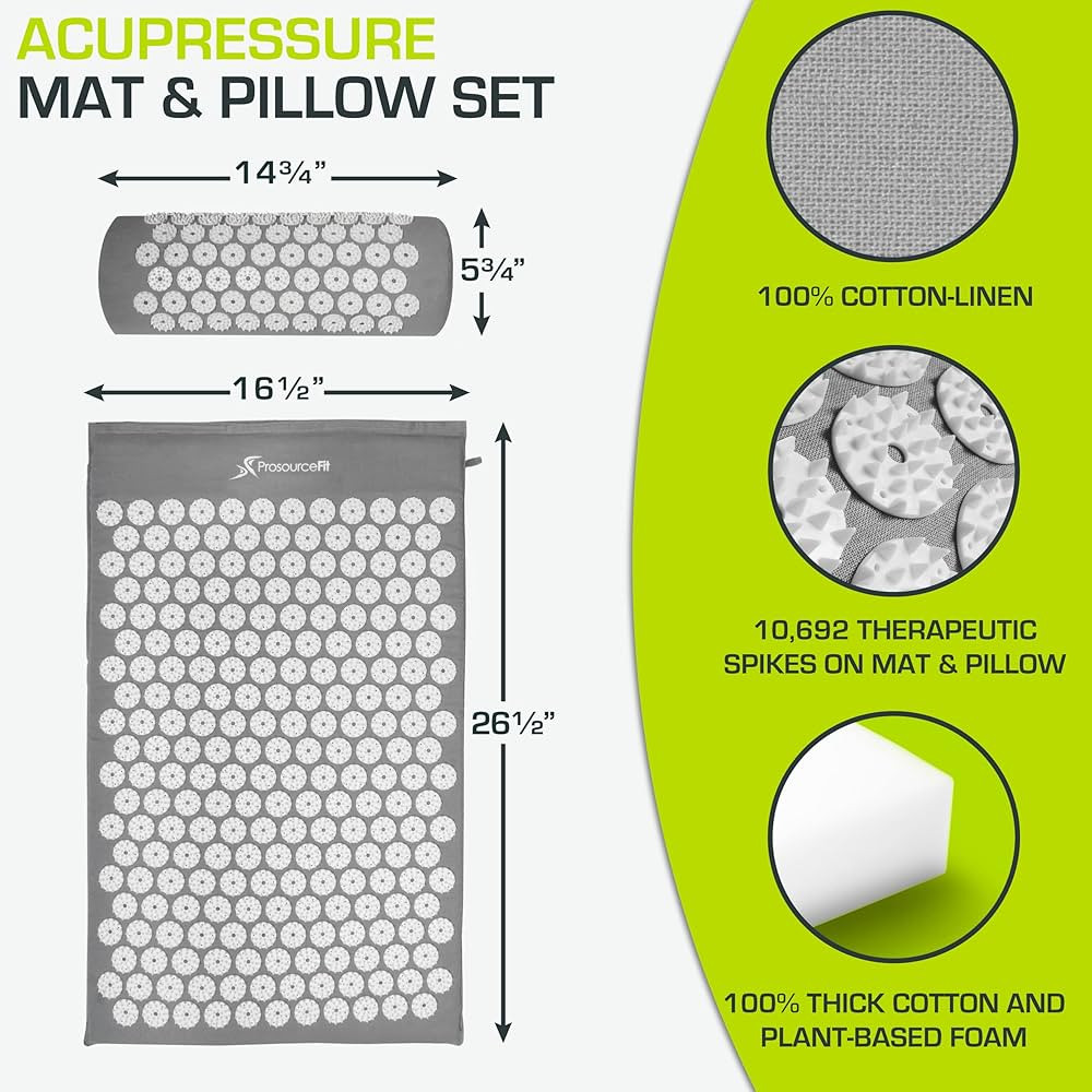 ProsourceFit Acupressure Mat and Pillow Set for Back/Neck Pain Relief and Muscle Relaxation, Grey | Amazon (US)