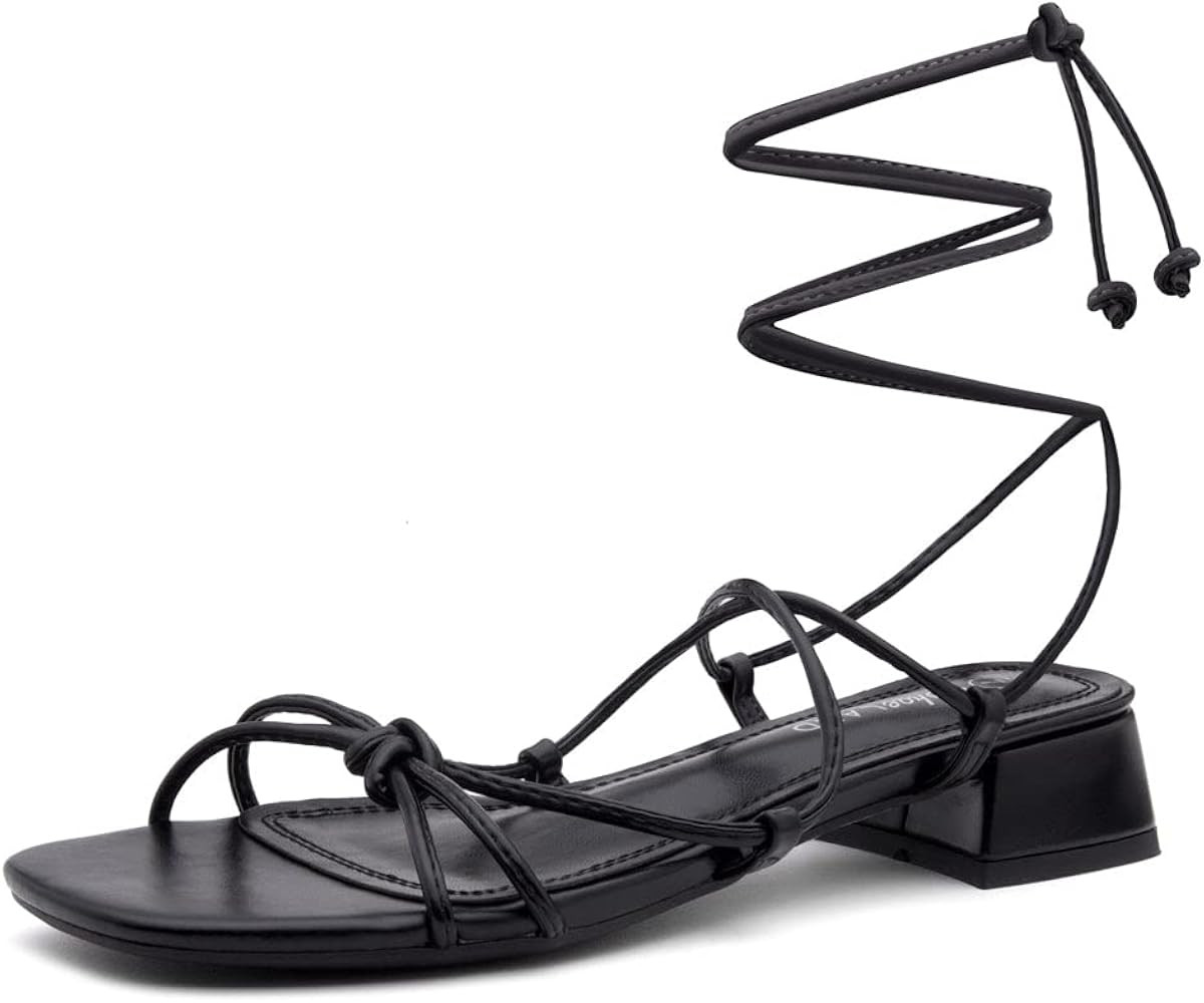 Shoe Land SL-Danica Womens Lace Up Chunky Low Heeled Sandals Strappy Straps Ankle Wrap Heels Squa... | Amazon (US)
