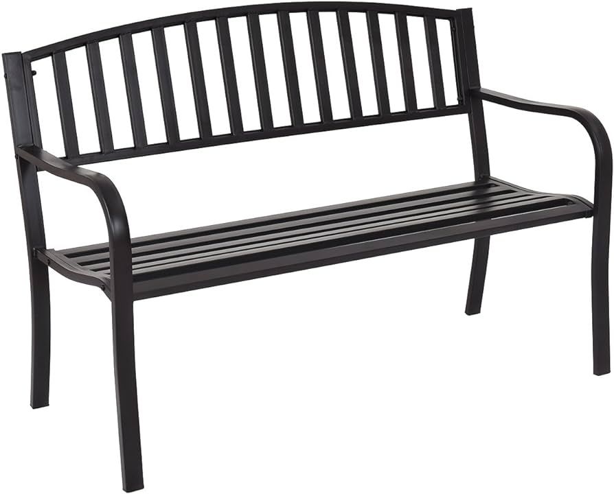 Giantex Outdoor Bench, 50” Patio Garden Bench with Steel Frame, Slat Design, 500 Lbs Weight Cap... | Amazon (US)
