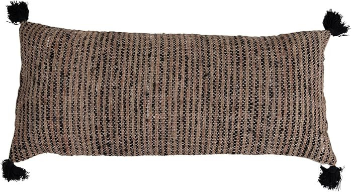Bloomingville Woven Cotton Striped Lumbar Chambray Back and Tassels Pillow, 36" L x 16" W x 1" H,... | Amazon (US)