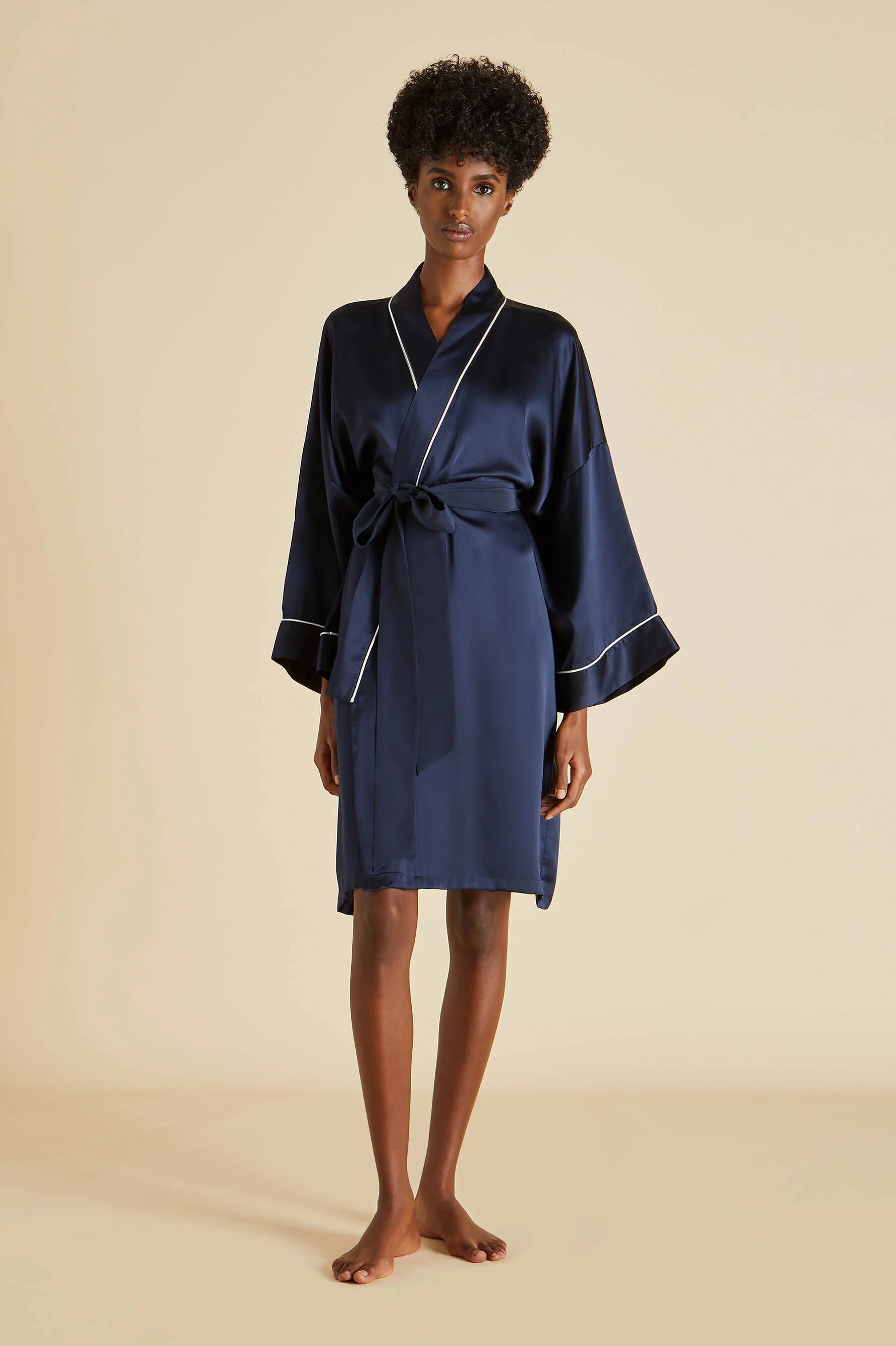 Mimi Navy Silk Satin Robe | Olivia von Halle Ltd