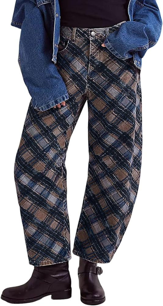 loveimgs Women Boyfriend Baggy Barrel Jeans Floral Print Denim Ankle Pants Wide Leg Mid Rise Jean... | Amazon (US)