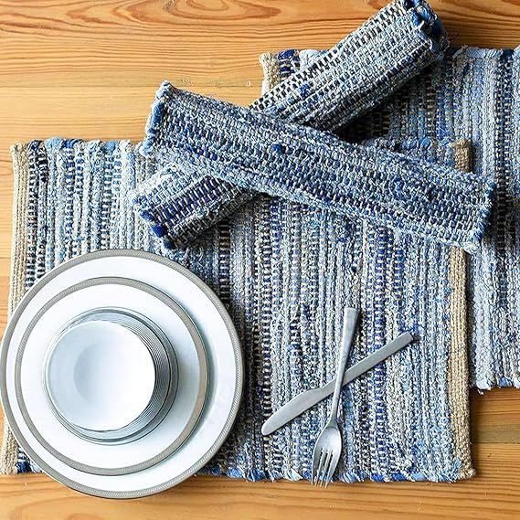 Chardin home Eco Friendly Denim/Jute Placemats (Set of 4), Size: 14''x19''. Rustic, Farmhouse, Bo... | Amazon (US)