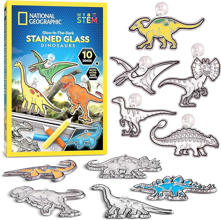 NATIONAL GEOGRAPHIC Kids Stained Glass Kit - Glow in The Dark Dinosaur Toys, Kids Arts and Crafts... | Amazon (US)