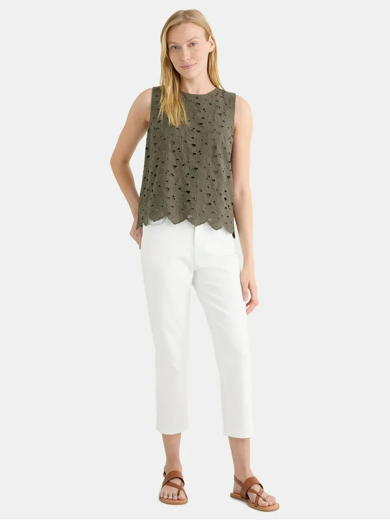 Time and Tru Women's Eyelet Embroidery Top, Sizes XS-XXXL | Walmart (US)