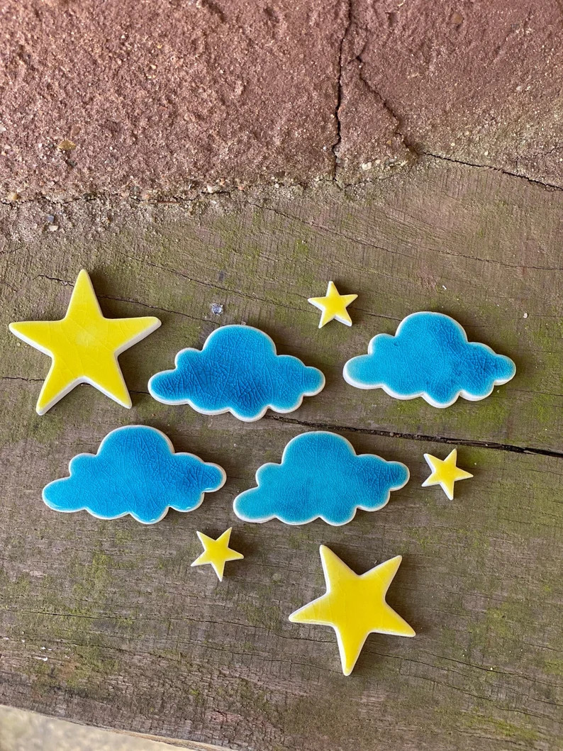 Handmade DIY Mosaic Cloud Star Shape Tiles, Ceramic Mosaic Star Tile - Etsy | Etsy (US)