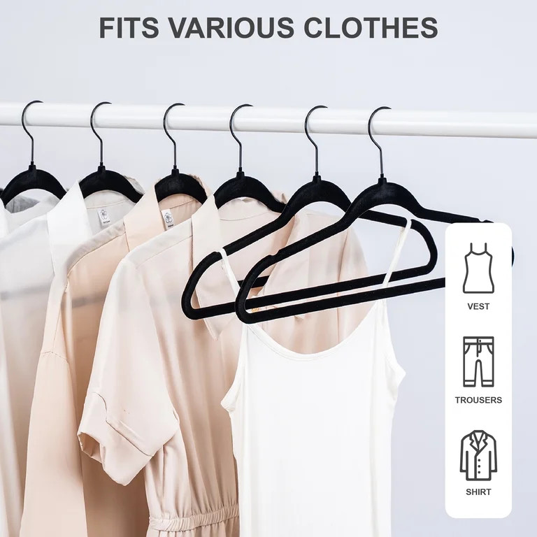 Better Homes & Gardens Slim Non-Slip Velvet Hangers, Black, 30 Pack | Walmart (US)