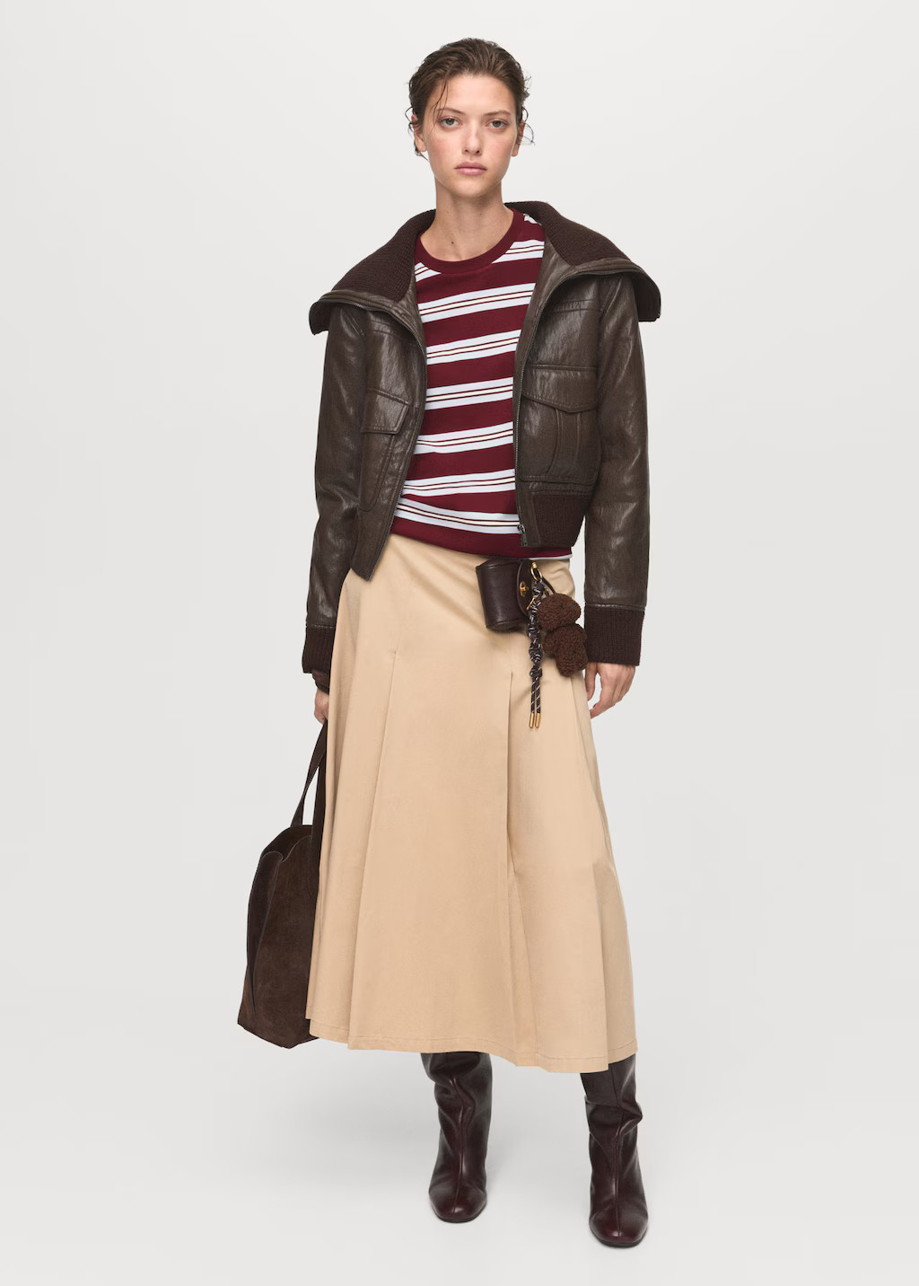 Striped short-sleeved t-shirt maroon - Woman - S - MANGO | Mango (US/MX/AU)