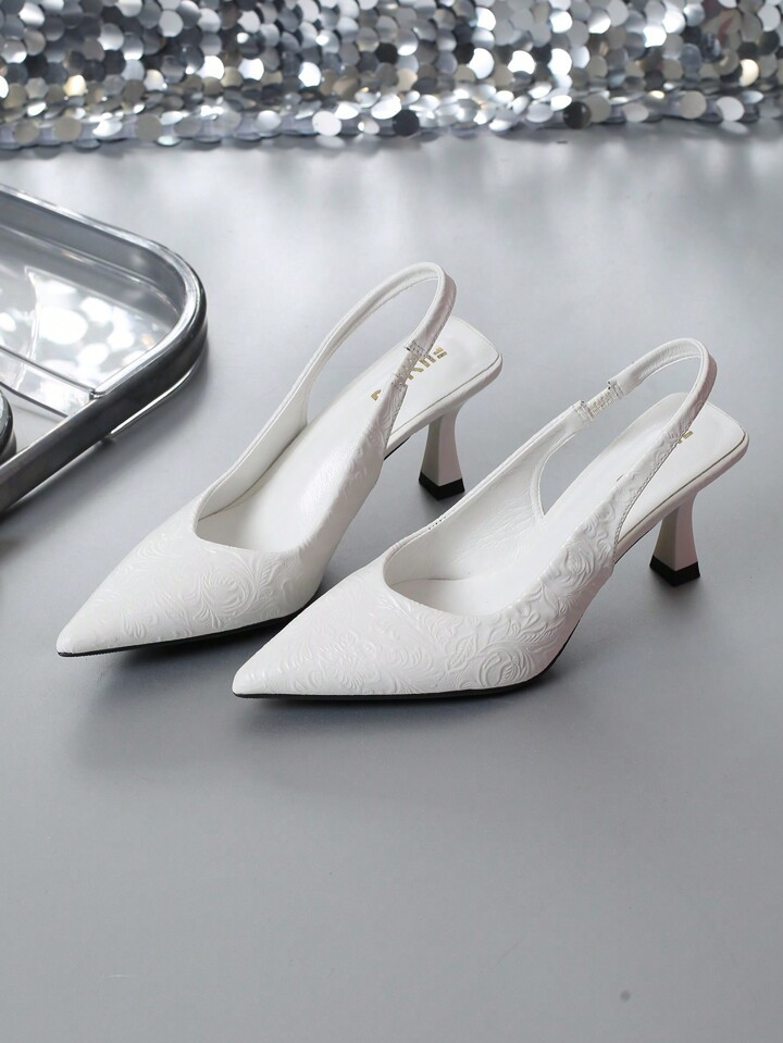 High Heels Women Pumps Thin Heels Textured Shallow Mouth Pointed Toe Hollow Out Back Ankle Strap ... | SHEIN