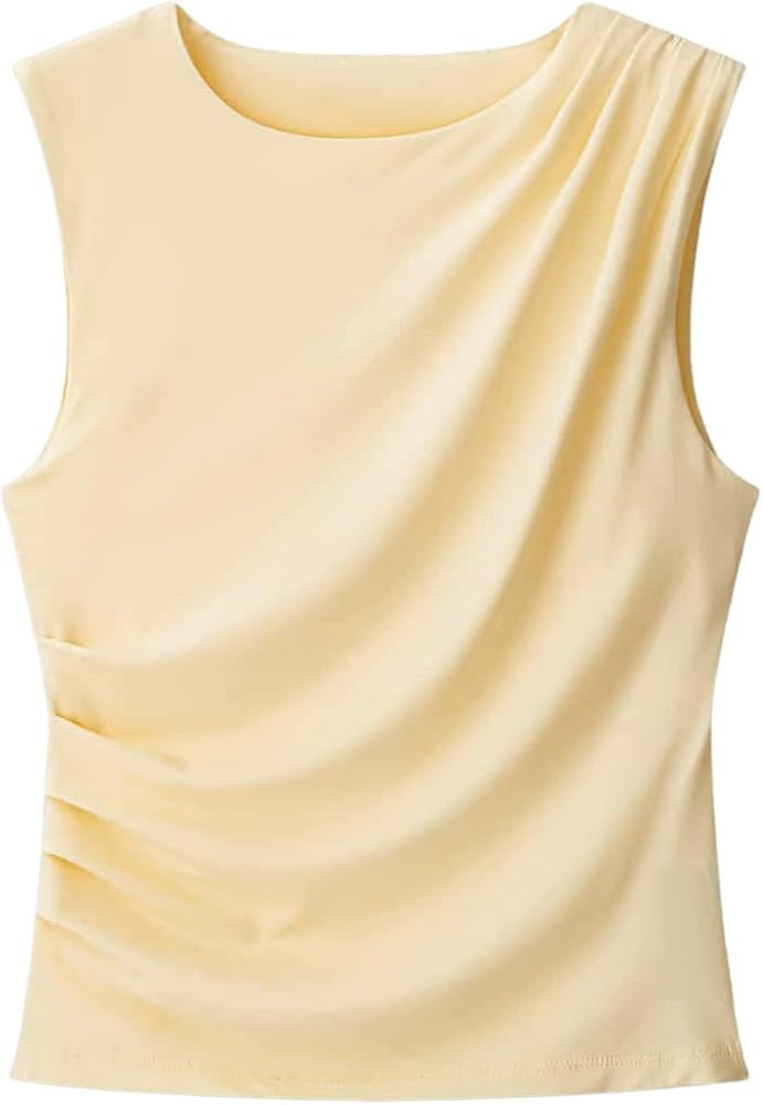 GORGLITTER Women's Dressy Ruched Tank Top Sleeveless Elegant Work Tops Summer Casual Crew Neck Sh... | Amazon (US)