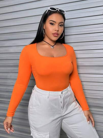 SHEIN EZwear Plus Solid Scoop Neck Tee | SHEIN