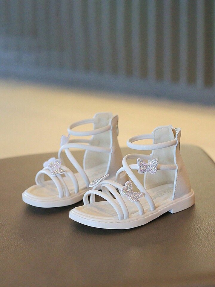 Girls' White Bow-Decorated Roman Sandals, Fashionable And Versatile | SHEIN