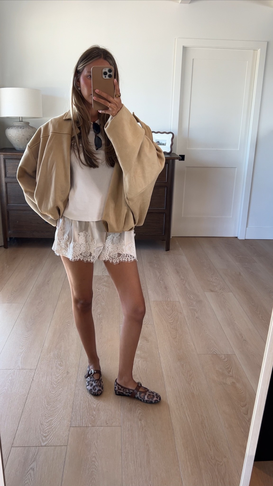 WHAT I’M WEARING: 
Amazon suede jacket
Cuts white tee- best white basic tees 
Amazon shorts and flats 