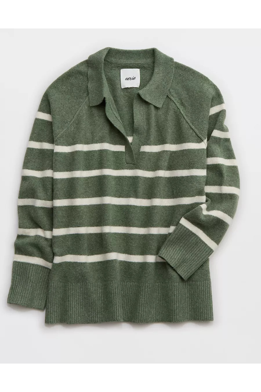Aerie unREAL Polo Sweater Women's Olive Fun S | Aerie
