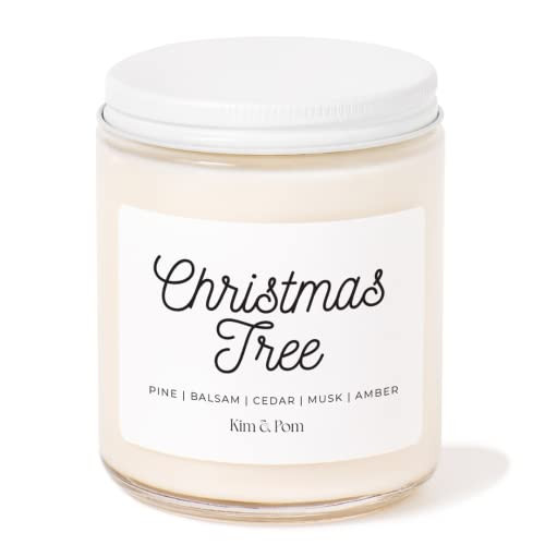 Kim and Pom Christmas Tree Scented Candle, 8oz, 100% Soy Wax, Vegan, Holiday Gift, Balsam, Fir, F... | Amazon (CA)