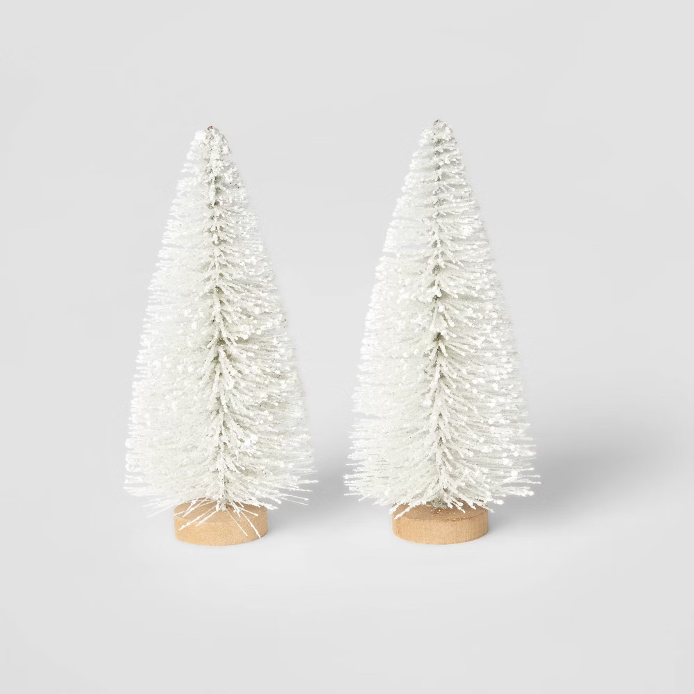 2pk Bottle Brush Christmas Tree Set Decorative Figurine White - Wondershop | Target