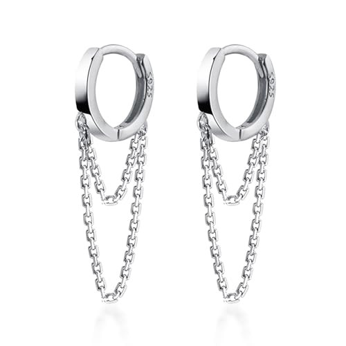 Reffeer Solid 925 Sterling Silver Tassel Chain Drop Dangle Small Hoop Earrings Huggie for Women T... | Amazon (US)
