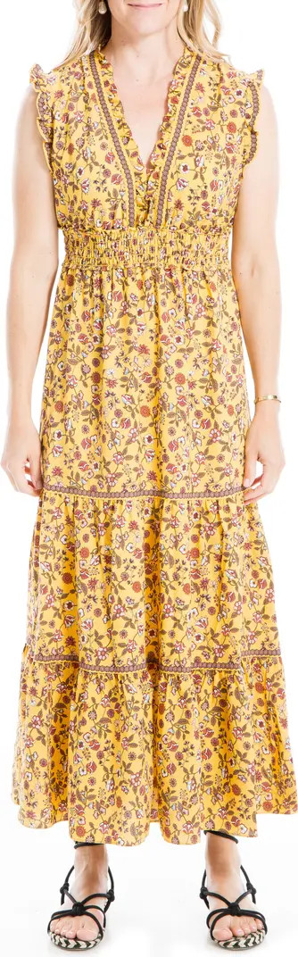 MAX STUDIO Sleeveless Smocked Floral Print Tiered Maxi Dress | Nordstrom Rack