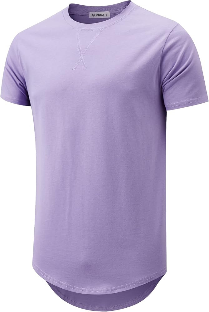 KLIEGOU Mens 100 Cotton Hipster Hip Hop Longline Crewneck T-Shirt Pre - Shrunk S-4XL | Amazon (US)
