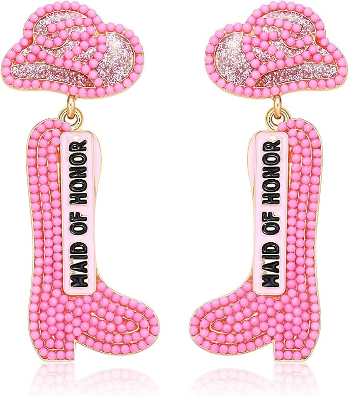 Beaded Cowboy Boot Earring Western Cowgirl Boots Earrings for Women Boho Shoes Dangle Drop Earrin... | Amazon (US)