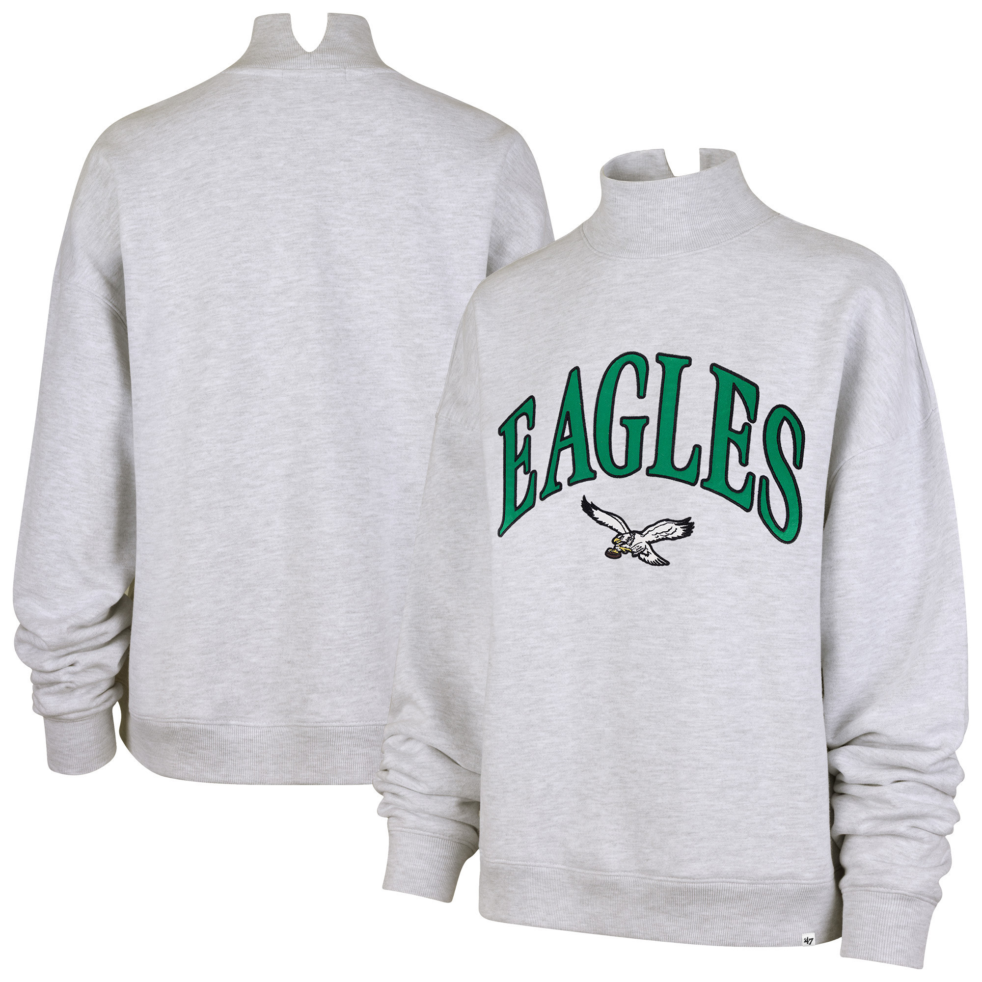 Women's '47 Heather Gray Philadelphia Eagles Vantage Mock Neck Pullover Sweatshirt | Fanatics