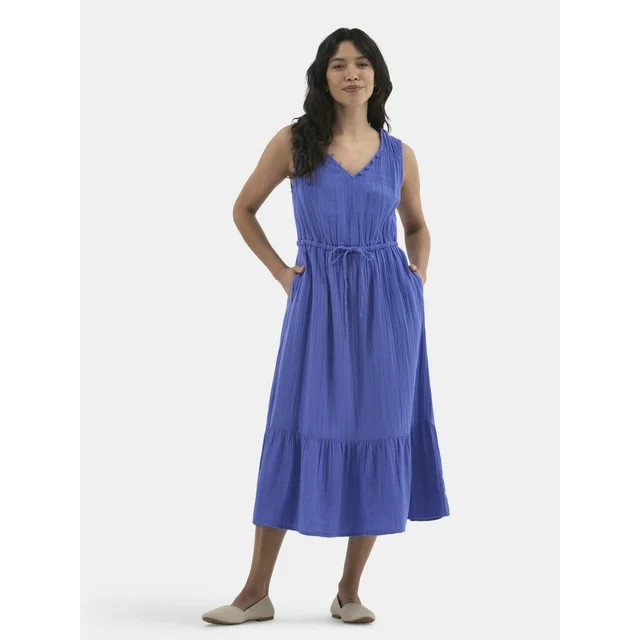 Time and Tru Women's Double Cloth Sleeveless Midi Dress, Sizes XS-XXXL | Walmart (US)
