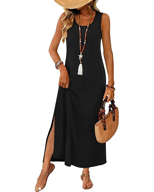 WIHOLL Maxi Dress Summer Dresses 2026 Beach Vacation Clothes Sleeveless Sundresses with Pockets B... | Amazon (US)