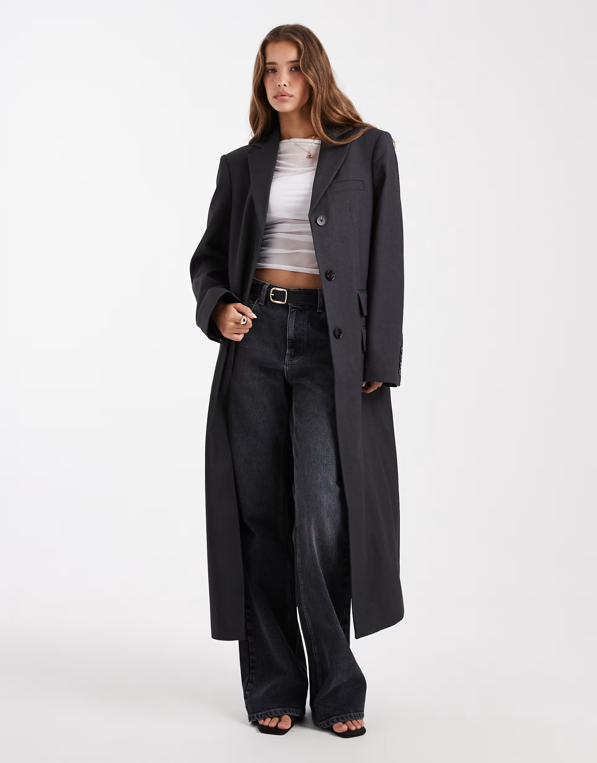 ASOS DESIGN longline mensy blazer in charcoal | ASOS (Global)
