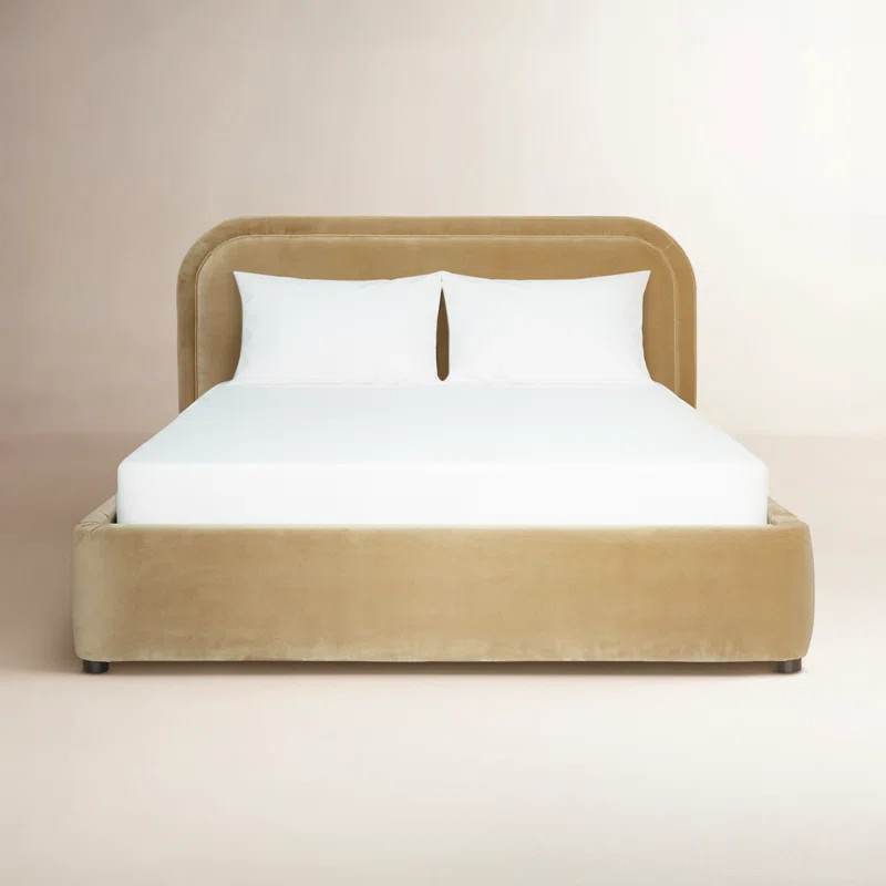 Paola Upholstered Platform Bed in Camel Velvet | Wayfair North America