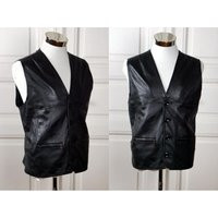 Black Leather Vest, Men's Soft Antelope 80S Vintage Waistcoat, Size Large | Etsy (US)