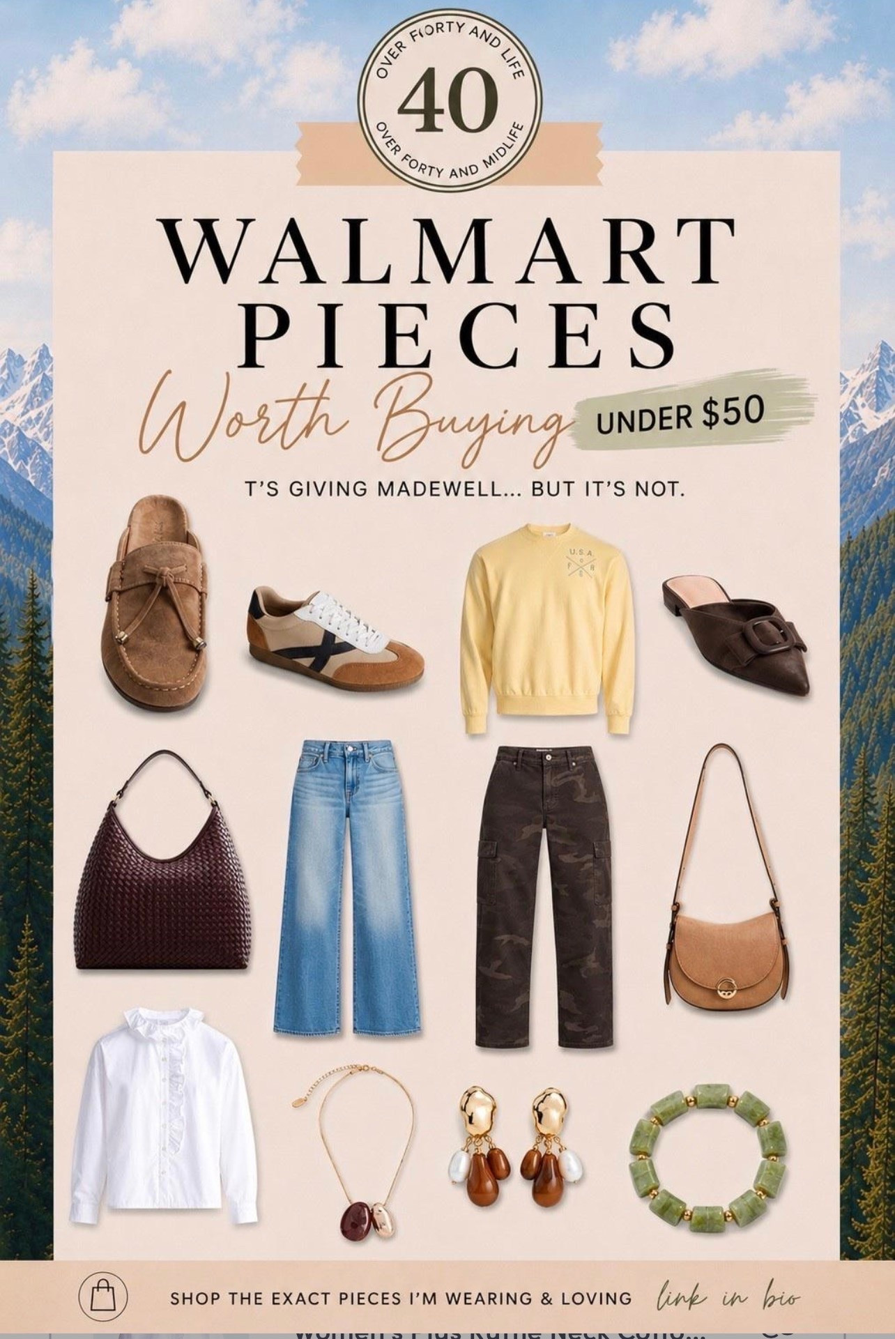 ✨Tap the bell, save and ❤️ start here over 40 fashion, midlife style, midsize fashion and luxury looks for less.  

Walmart is giving designer this fall… without the designer price tag. 👀🤎

These are the Walmart pieces under $50 that actually caught my attention for early fall: wide leg jeans, camo utility pants, suede clogs, retro sneakers, woven bags, a ruffle collar blouse, statement jewelry and those rich chocolate brown accessories that make an outfit feel instantly more expensive.

The best part? These are pieces we can start wearing NOW and carry straight into fall. 🍂

Think early fall outfits, over 40 fashion, midlife style, midsize fashion, affordable fall fashion, Walmart fashion, Walmart finds, fall 2026 trends, chocolate brown, suede shoes, wide leg jeans, camo pants, woven bags, fall accessories and Madewell inspired style for less.

👑 Helping you look good, feel good.-Lindsey Denver   Check back daily for belly-friendly style, confidence, and Outfit Physics™.

#LTKOver40 #LTKPlusSize #LTKMidsize

Comment SHOP below to receive a DM with the link to this post on my LTK ⬇ https://liketk.it/6knm2

Comment SHOP below to receive a DM with the link to this post on my LTK ⬇ https://liketk.it/6kvn0