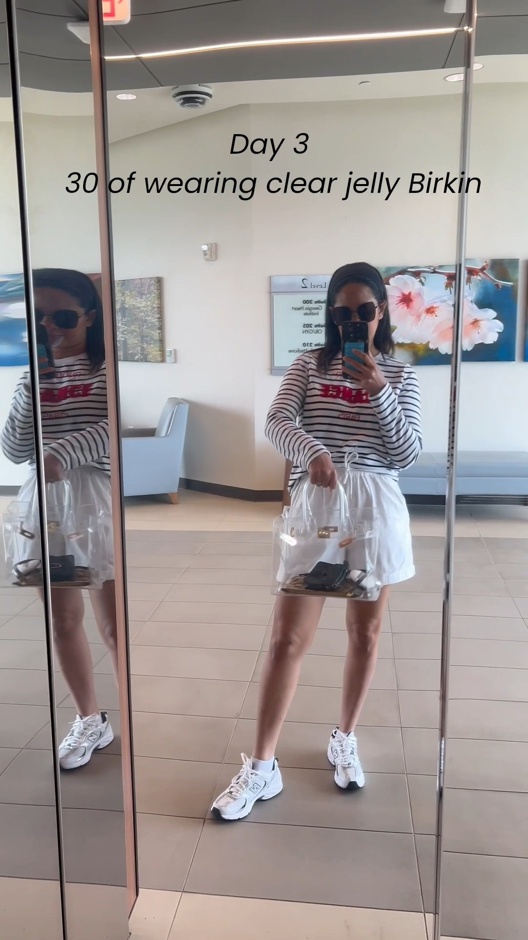 Day 3 of 30 day of wearing clear jellly Birkin. 
First of all, Happy Friday! 
Casual and practical. I got some errands to run. Cotton white shorts, new balance 530 Navy sneakers, stripe pullover sweatshirt.

#LTKmomlife #LTKOver40 #LTKootd